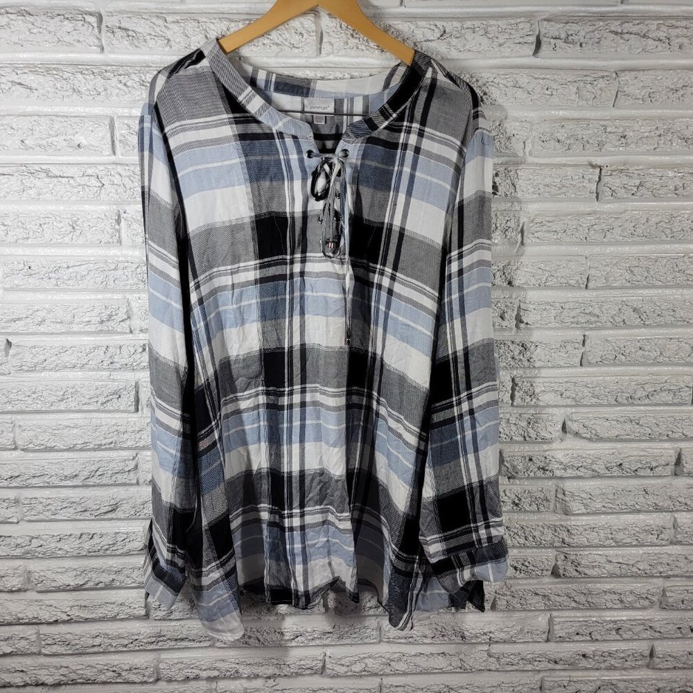 Avenue Womens Top 30 32 Plus Tunic Long Sleeve Gray Plaid Lightweight PLA111E